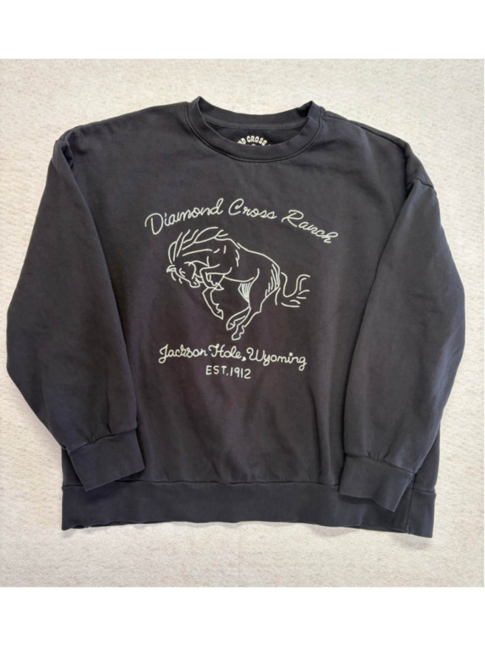 Diamond Cross Ranch Sweatshirt L Jackson Hole Horse Embroidered Western Black